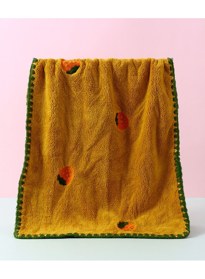 Fruit Series Embroidered Strawberry Coral Velvet Towel for Adult (Yellow)