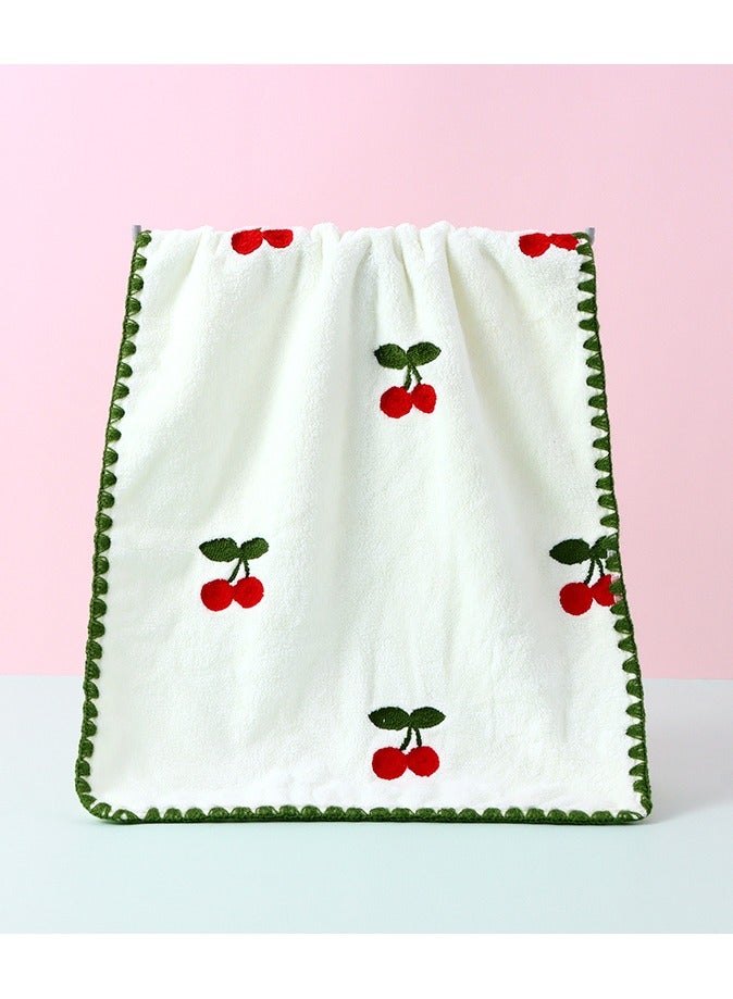 Fruit Series Embroidered Cherry Coral Velvet Towel for Adult (White)