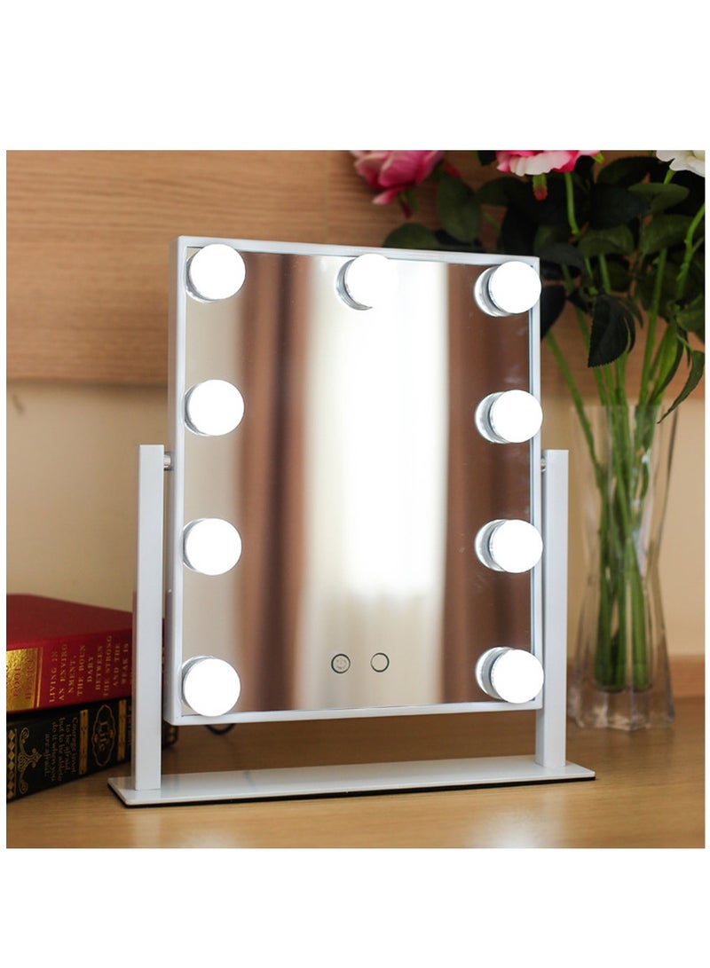 25*30 cm Lighted Makeup Mirror Hollywood Mirror Vanity Mirror with Lights, Touch Control Design 3 Colors Dimable LED Bulbs, 360°Rotation, White