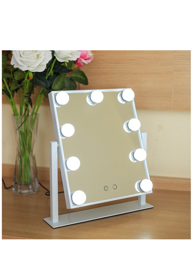 25*30 cm Lighted Makeup Mirror Hollywood Mirror Vanity Mirror with Lights, Touch Control Design 3 Colors Dimable LED Bulbs, 360°Rotation, White