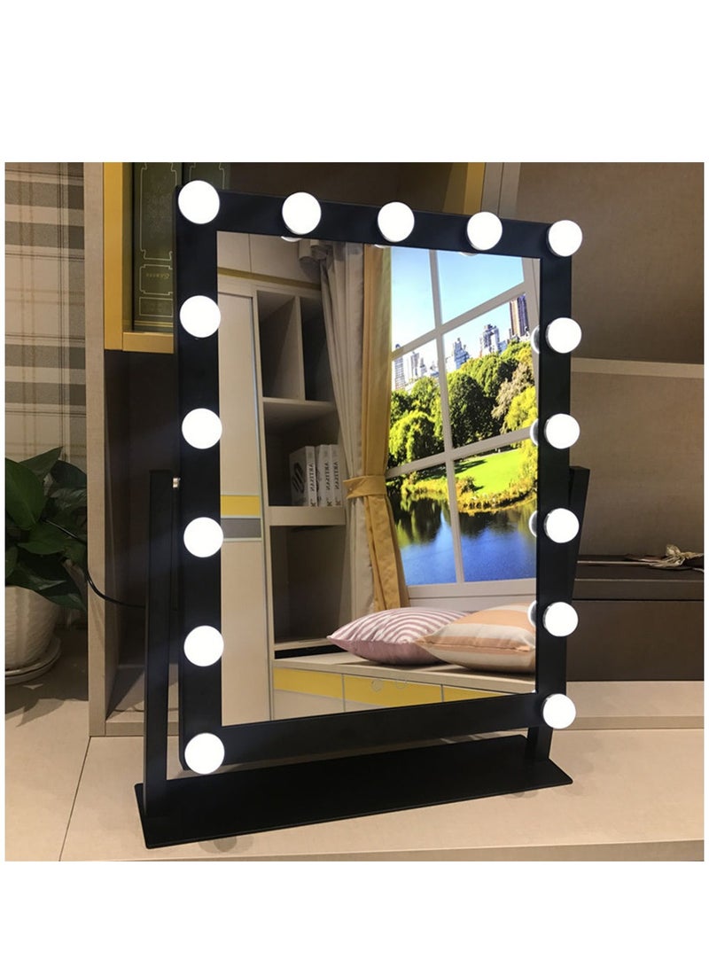 36.5*47.5 cm Lighted Makeup Mirror Hollywood Mirror Vanity Mirror with Lights, Touch Control Design 3 Colors Dimable LED Bulbs, 360°Rotation, Black