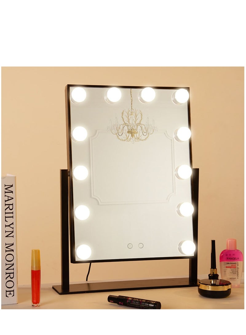 36.5*47.5 cm Lighted Makeup Mirror Hollywood Mirror Vanity Mirror with Lights, Touch Control Design 3 Colors Dimable LED Bulbs, 360°Rotation, Black