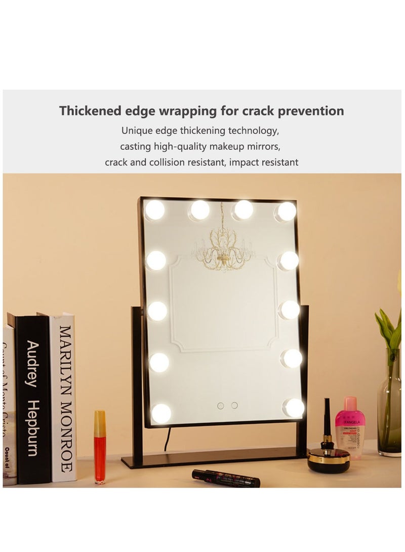 36.5*47.5 cm Lighted Makeup Mirror Hollywood Mirror Vanity Mirror with Lights, Touch Control Design 3 Colors Dimable LED Bulbs, 360°Rotation, Black