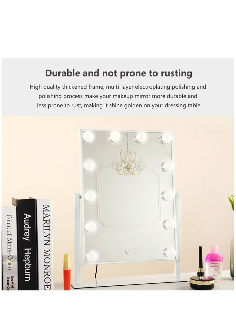 36.5*47.5 cm Lighted Makeup Mirror Hollywood Mirror Vanity Mirror with Lights, Touch Control Design 3 Colors Dimable LED Bulbs, 360°Rotation, Black