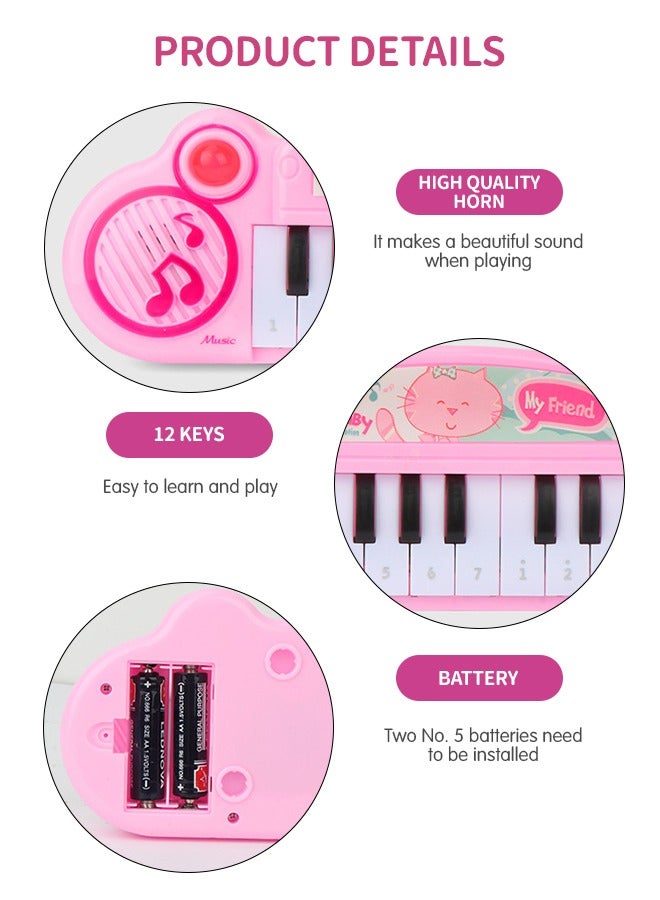 Kids Keyboard Piano Portable Electronic Musical Instrument Multi-Function Music Keyboard Piano for Kids Early Learning Educational Toy-Pink