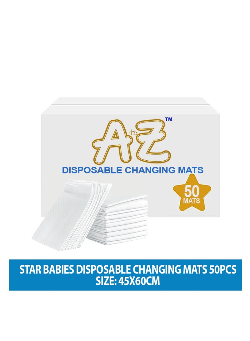 A To Z - Disposable Changing Mat size (45cm x 60cm) Large- Premium Quality for Baby Soft Ultra Absorbent Waterproof, Pack of 50-White