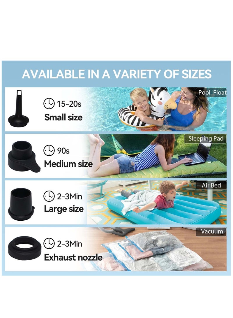 Electric Air Pump for Inflatables -3000mAh Rechargeable Mini Air Pumps - Quick Inflate/Deflate Portable Travel Air Mattress Pump with 4 Air Nozzles for Pool Floats, Air Mat, Vacuum Bag