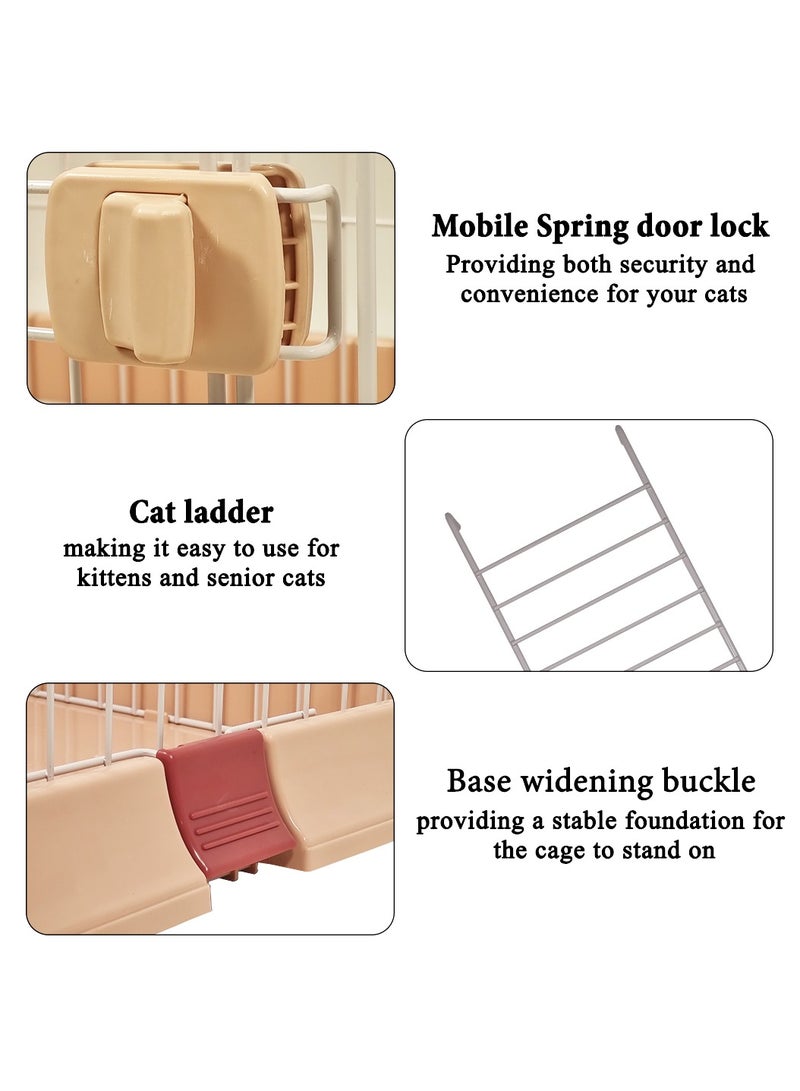 Cat cage with Cat ladder, Thickened base metal wire and 3 platforms, 3 layer partitions, and Multiple doors with secure lock, Indoor & Outdoor use, Suitable for Multiple cats. (Color: Pink)