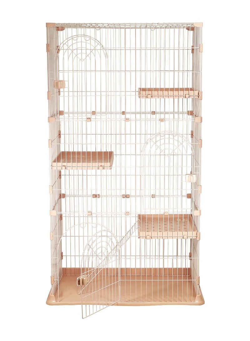 Cat cage with Cat ladder, Thickened base metal wire and 3 platforms, 3 layer partitions, and Multiple doors with secure lock, Indoor & Outdoor use, Suitable for Multiple cats. (Color: Pink)