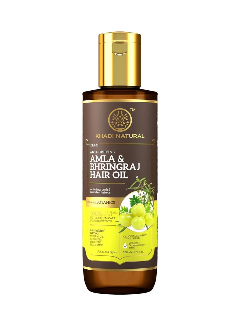 Khadi Natural Amla and Bhringraj Hair Oil Herbal Oil for Boosting Hair Growth Non-sticky Hair Oil Silicone and Mineral Oil Free Suitable for All Hair Types Powered Botanics 200ml