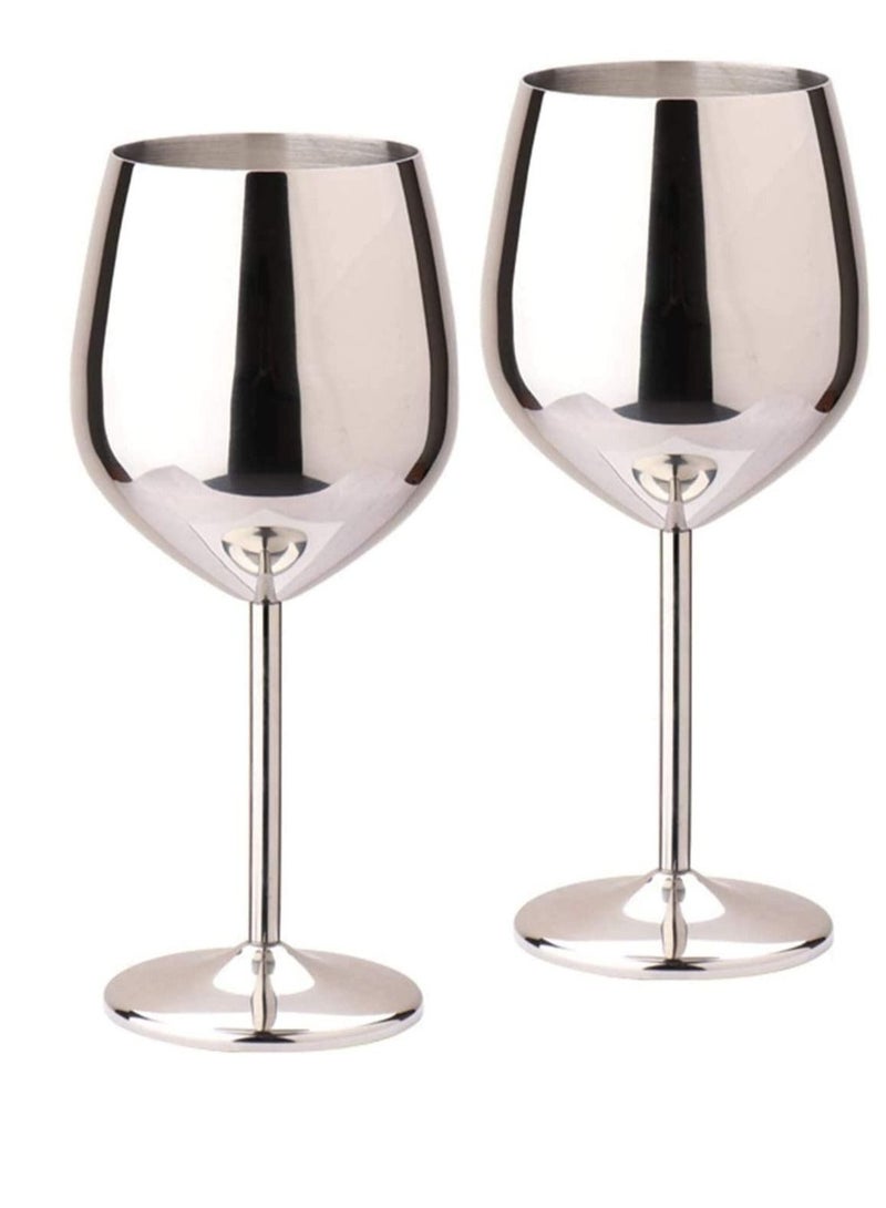 Drank Glass, Stainless Steel Metal Stemmed Drank Glasses Shatter Proof Glasses Unbreakable for Juice Drink Birthday Party Anniversary 2PCS (Silver)