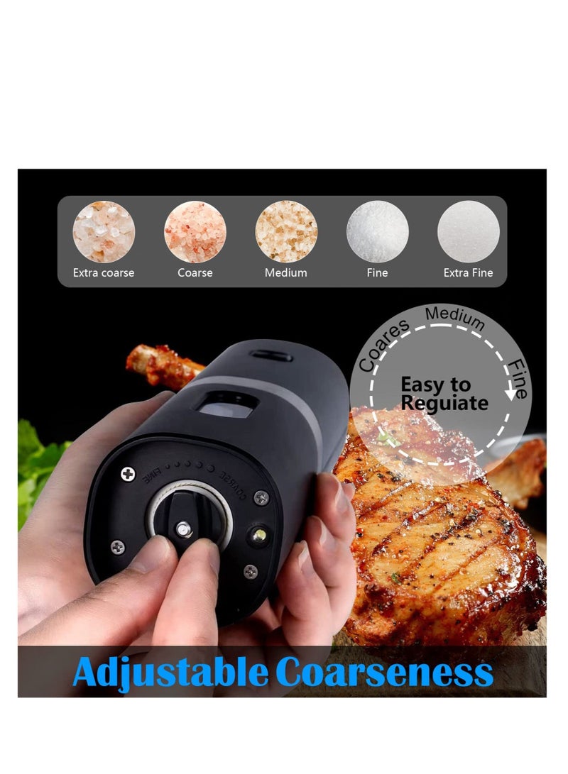 Rechargeable Electric Salt and Pepper Grinder Set with Double Charging Base, Support Battery Operated, Refillable Spice Automatic Mill Shakers Adjustable Coarseness & LED Light