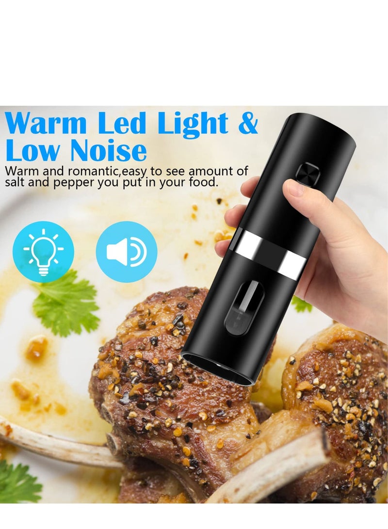Rechargeable Electric Salt and Pepper Grinder Set with Double Charging Base, Support Battery Operated, Refillable Spice Automatic Mill Shakers Adjustable Coarseness & LED Light