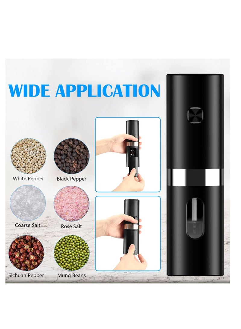 Rechargeable Electric Salt and Pepper Grinder Set with Double Charging Base, Support Battery Operated, Refillable Spice Automatic Mill Shakers Adjustable Coarseness & LED Light