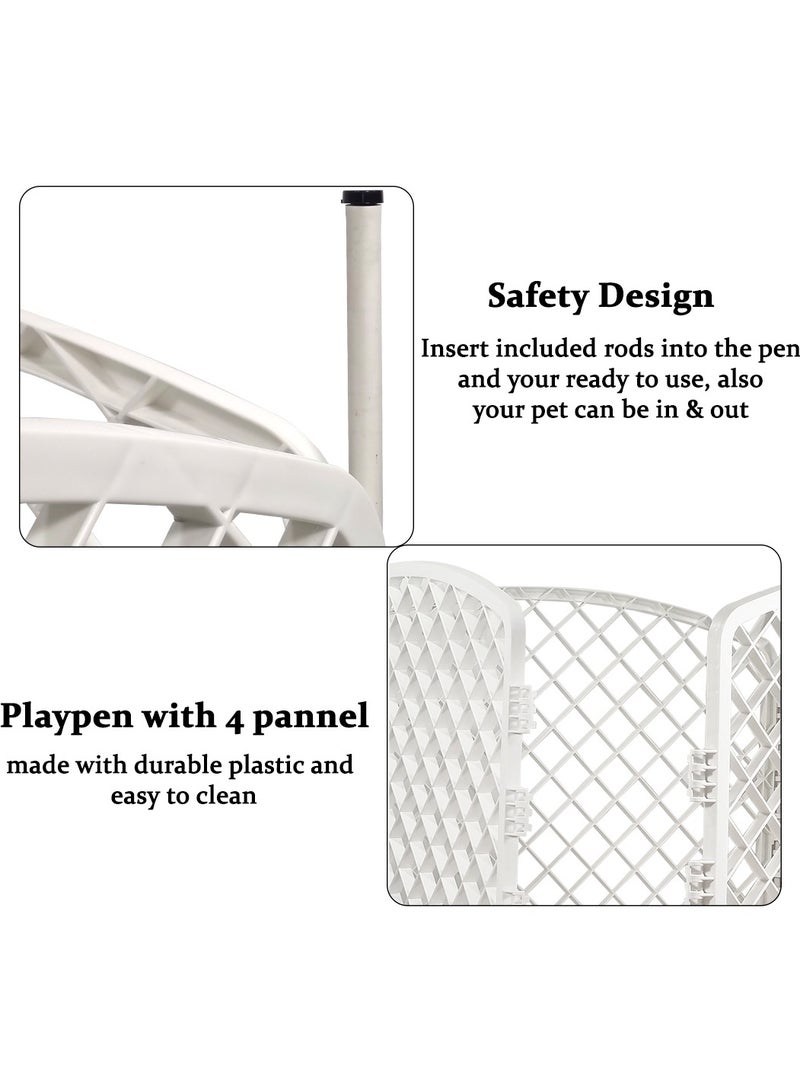Dog pet playpen with door for small to medium dogs, 4 Panels pet playpen, Heavy-duty molded plastic, Indoor and outdoor playpen house, Easy to set up 74 cm (White)