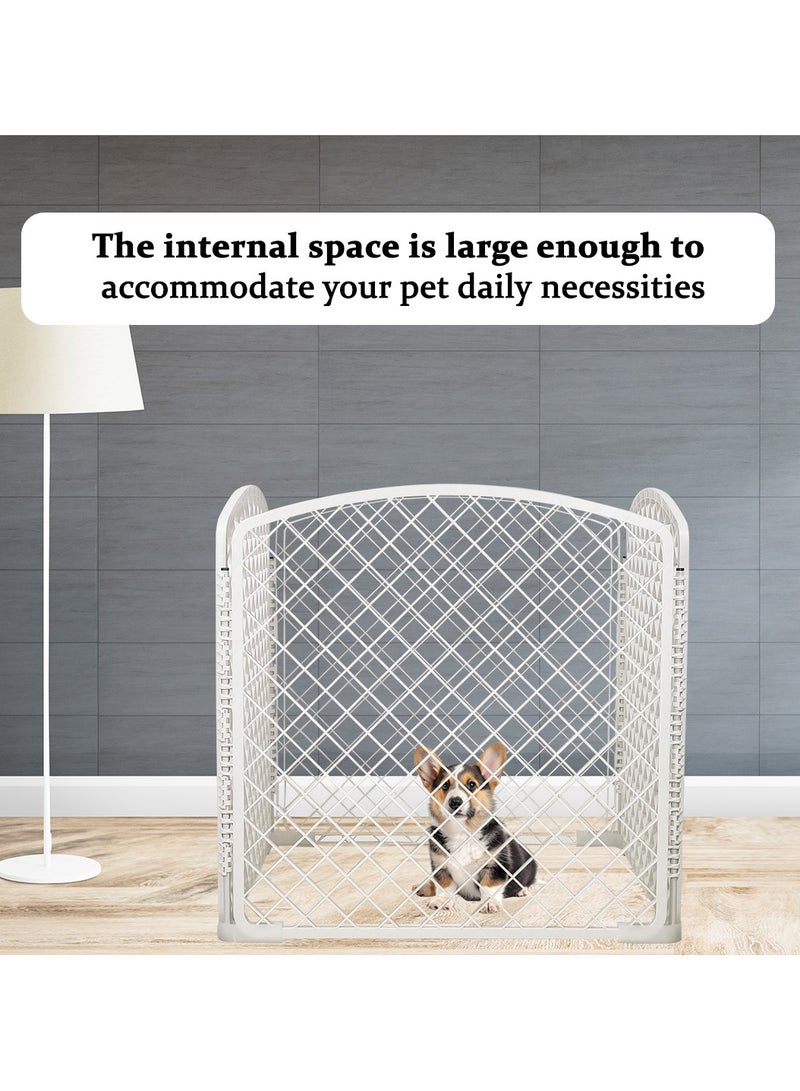 Dog pet playpen with door for small to medium dogs, 4 Panels pet playpen, Heavy-duty molded plastic, Indoor and outdoor playpen house, Easy to set up 74 cm (White)