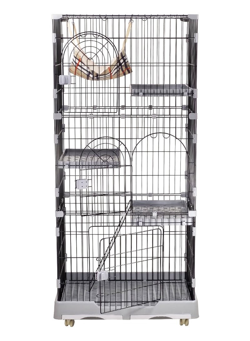 Extra large cat cage with Wheels, Cat hammock and Slide-out drawer tray, Base widening buckle, and door with a push-pull switch, Suitable for multiple cats (Pink)
