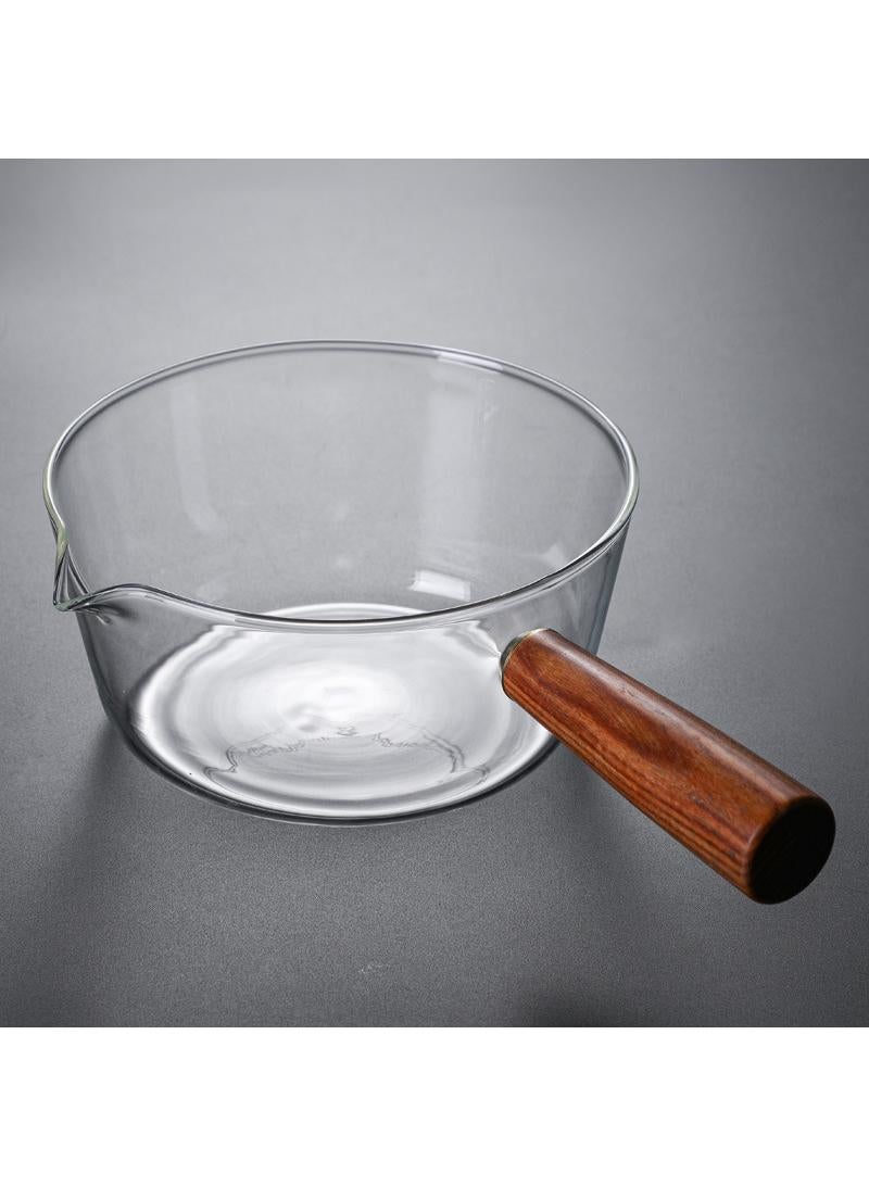 600ML High Temperature Resistant Glass Wooden Handle Breakfast Noodle Pot