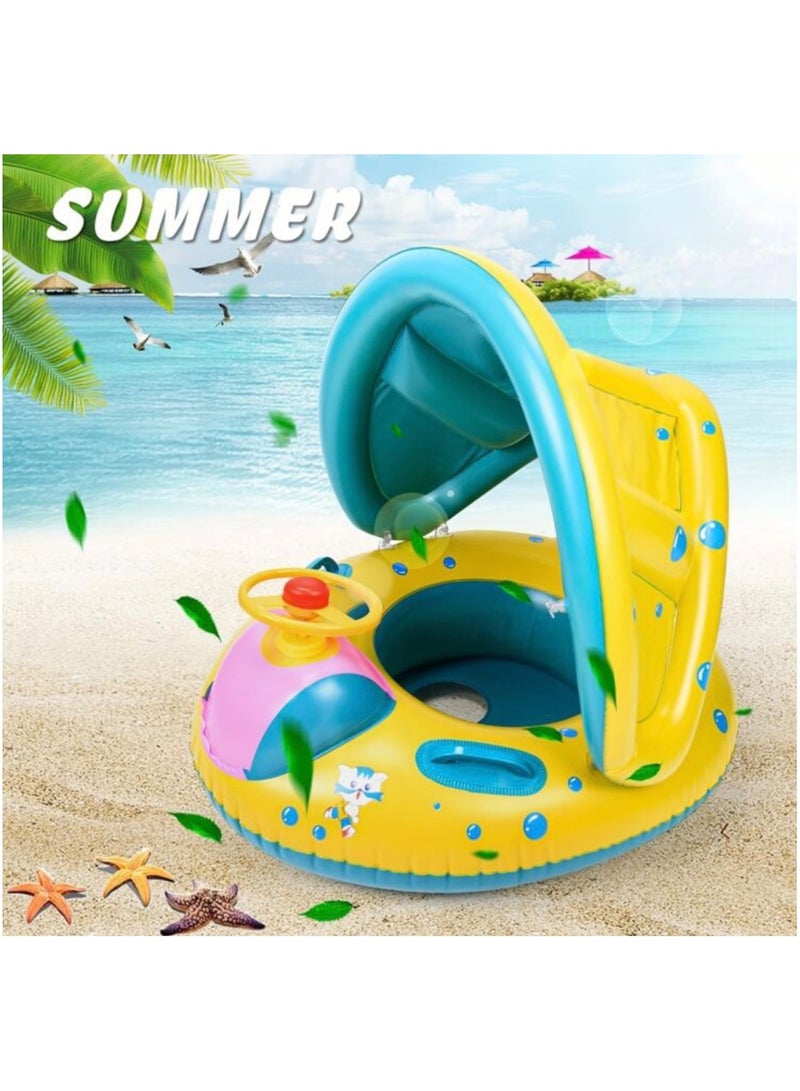 1pc PVC Children's Swimming Ring With Sun Shade, Inflatable Water Toy, Swimming Pool Float