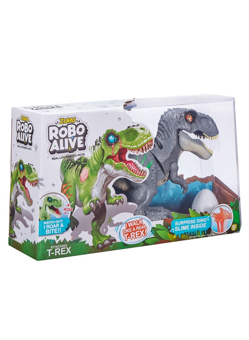 ZURU ROBO ALIVE Attacking T-Rex Series 2, Dinosaur Toy, Battery-Powered Robotic Toy (Grey) for Ages 3+