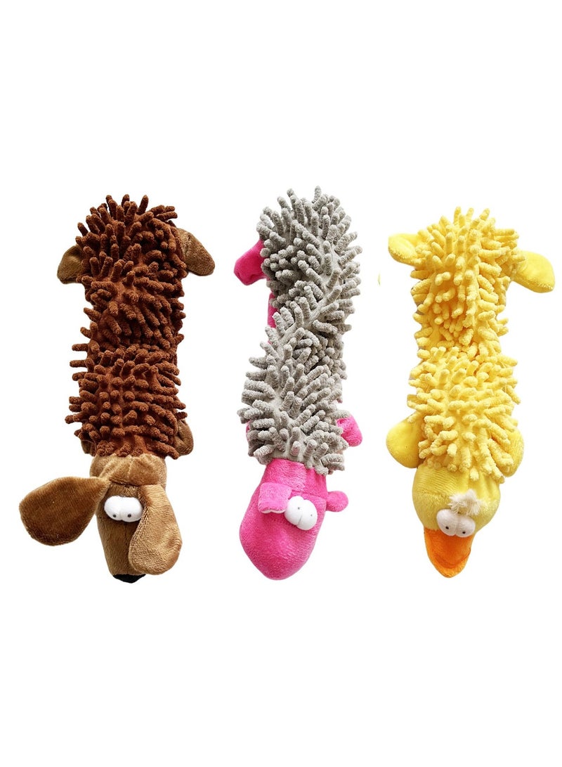 Dog Squeaky Toys, 3 PCS Plush Dogs Chew Toy Interactive Dog Toys for Small Medium Large Breed, Assorted Colors  Funny Style Will Entertain Your Dog for Hours