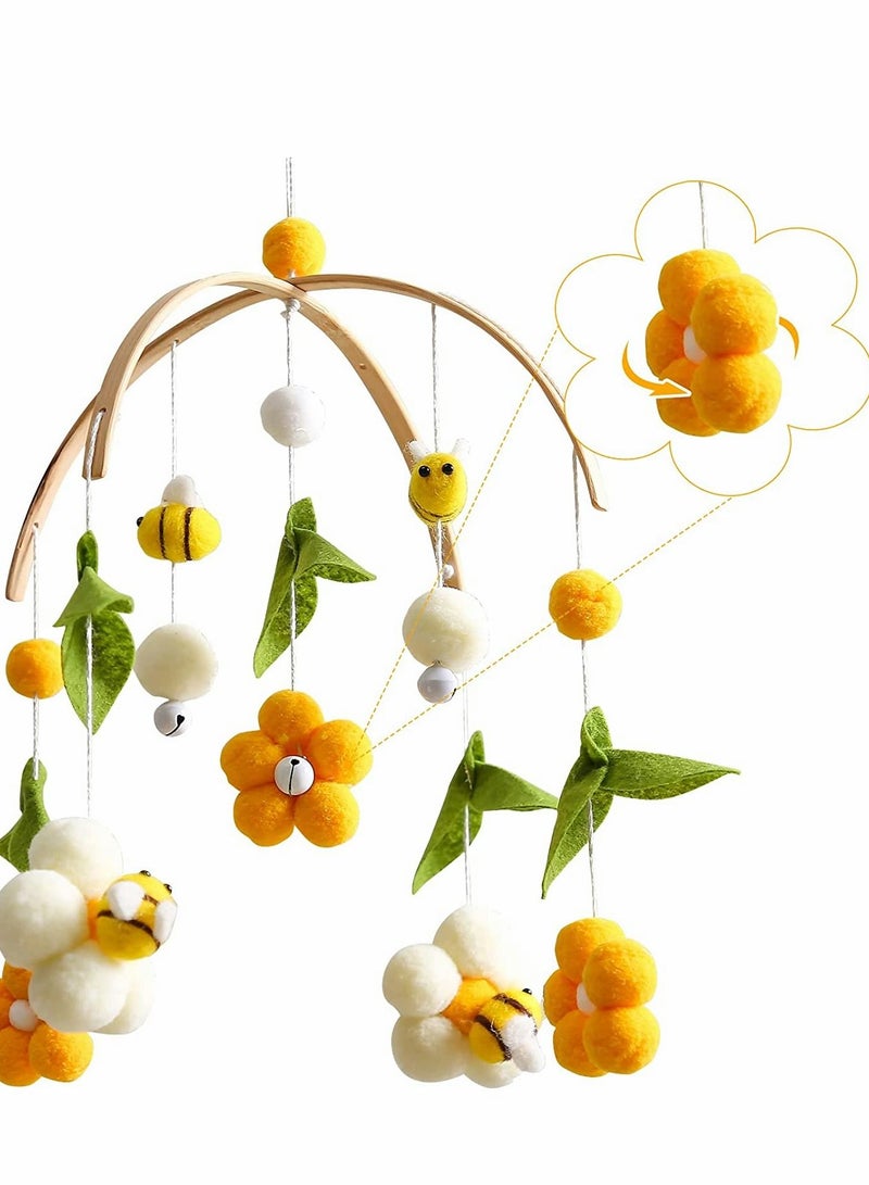 Baby Crib Mobile Bamboo Wind Chime Bed Bell Baby Bedroom Ceiling Cotton Balls Wind Chime Portable Mobile Bee Decor Hanging Rotating Plush Toys for Baby