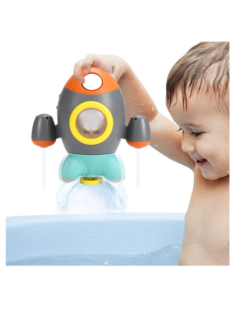 Baby Bath Toys, Space Rocket Rotating Spray Water Toy, Space Rocket Shape Bathtub Toys for Toddlers, Girls and Boys Bath Toys for Toddler (Grey)