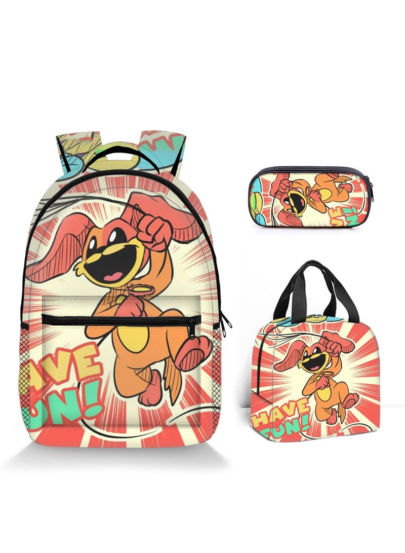 3 Pcs Large Capacity Backpack Smiling Critters Pattern Printed