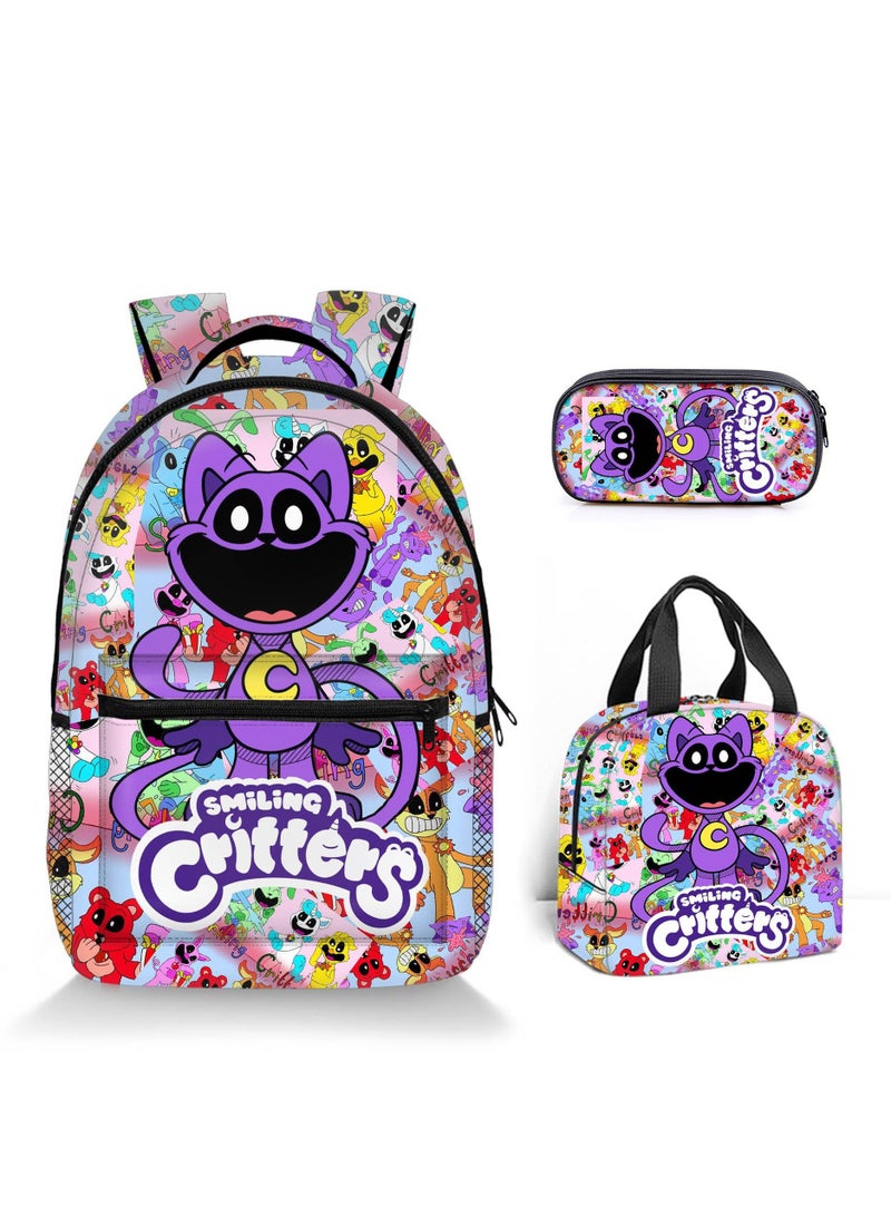 3 Pcs Large Capacity Backpack Smiling Critters Pattern Printed