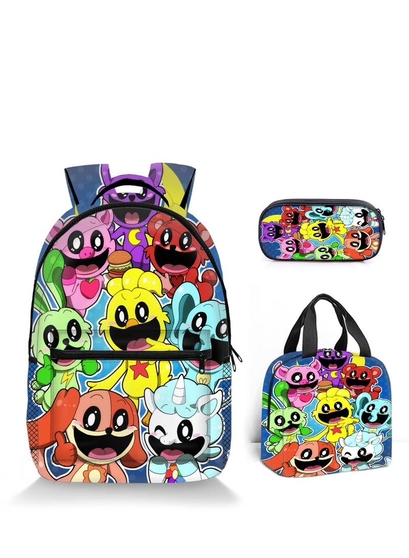 3 Pcs Large Capacity Backpack Smiling Critters Pattern Printed