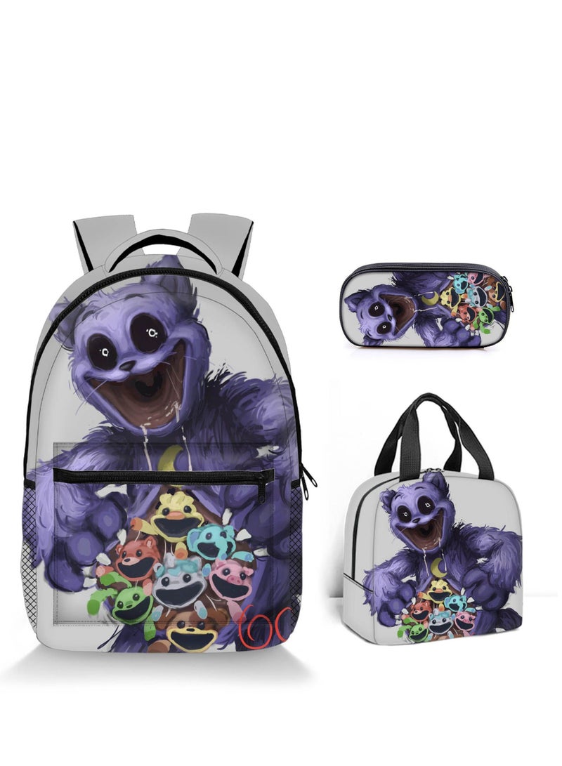 3 Pcs Large Capacity Backpack Smiling Critters Pattern Printed