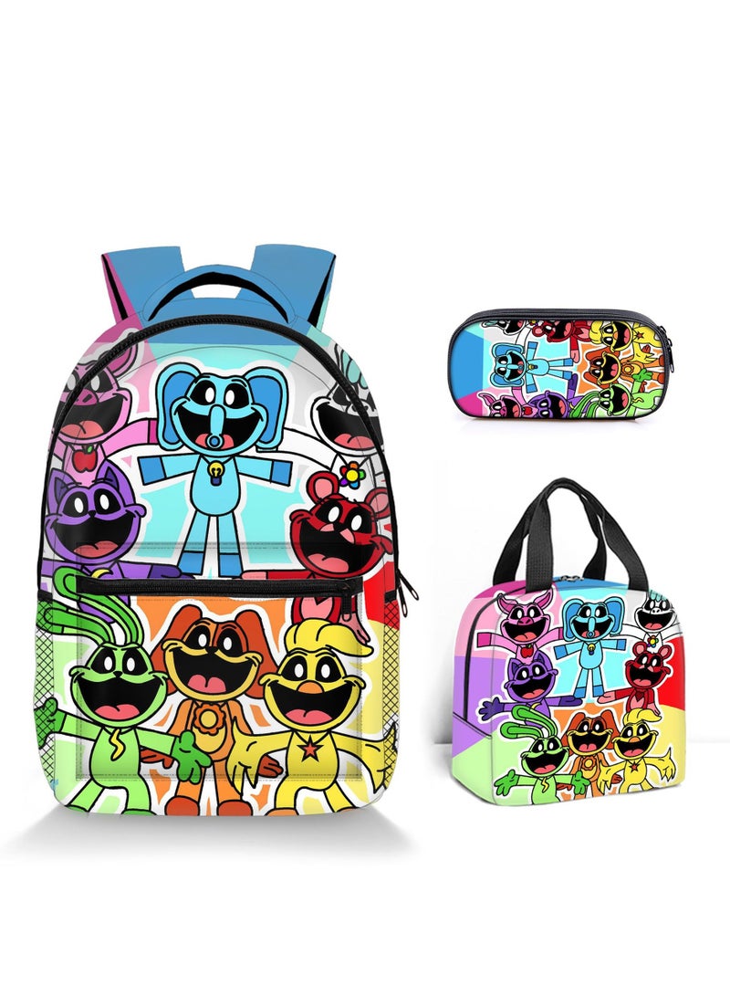 3 Pcs Large Capacity Backpack Smiling Critters Pattern Printed