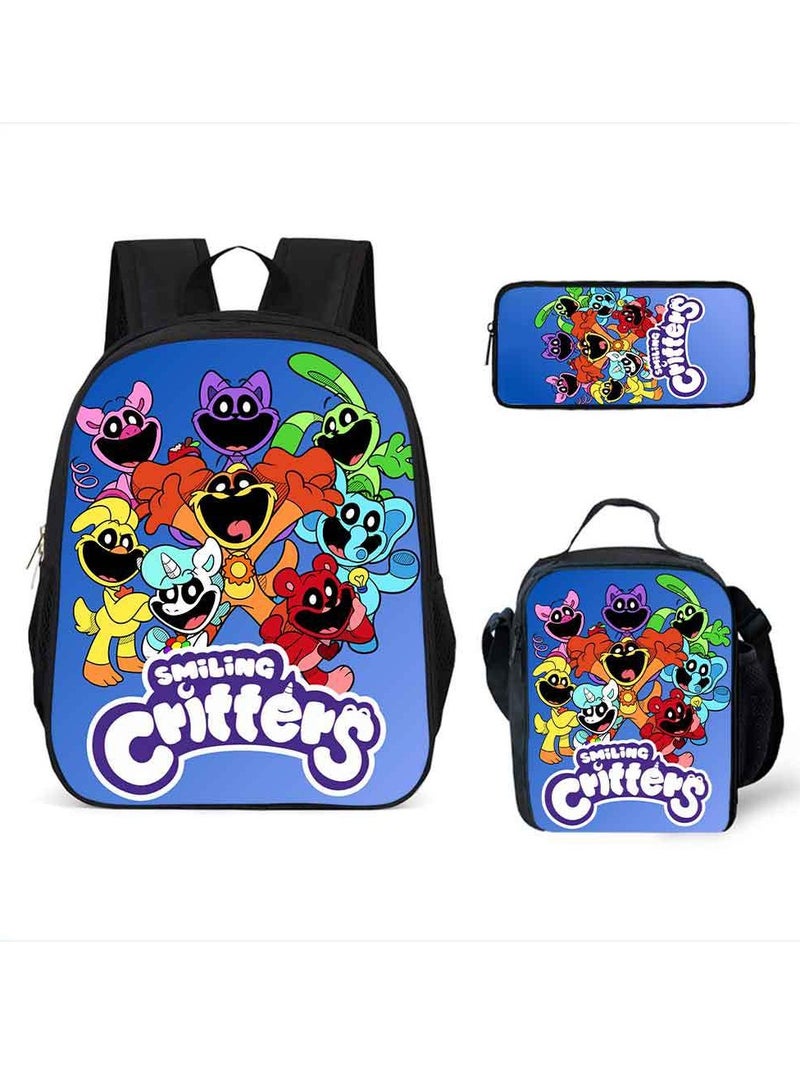 3 Pcs Large Capacity Backpack Smiling Critters Pattern Printed