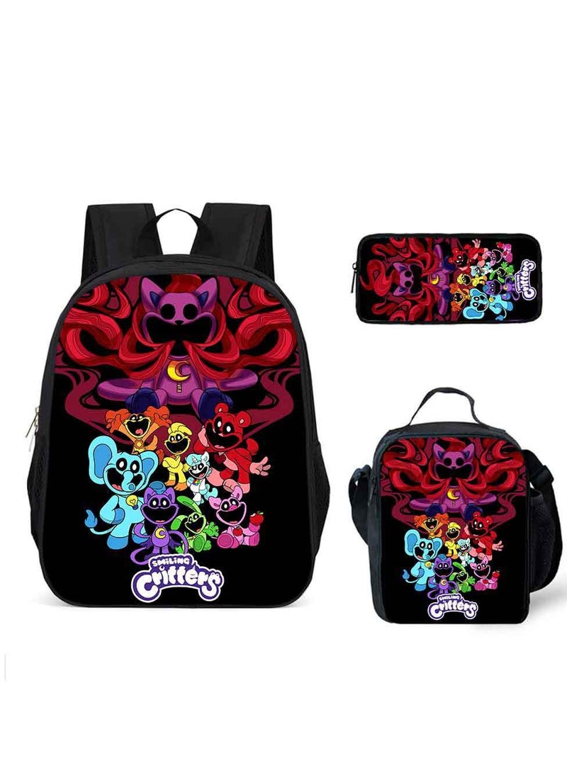 3 Pcs Large Capacity Backpack Smiling Critters Pattern Printed