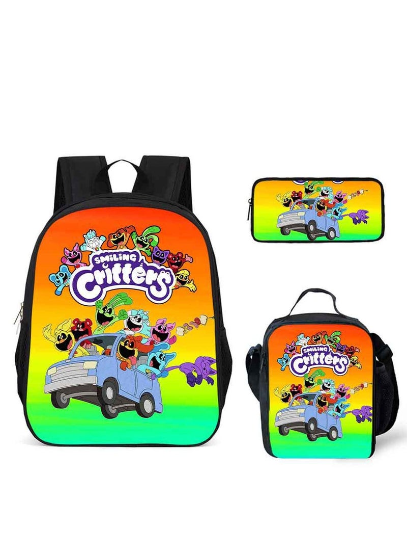 3 Pcs Large Capacity Backpack Smiling Critters Pattern Printed