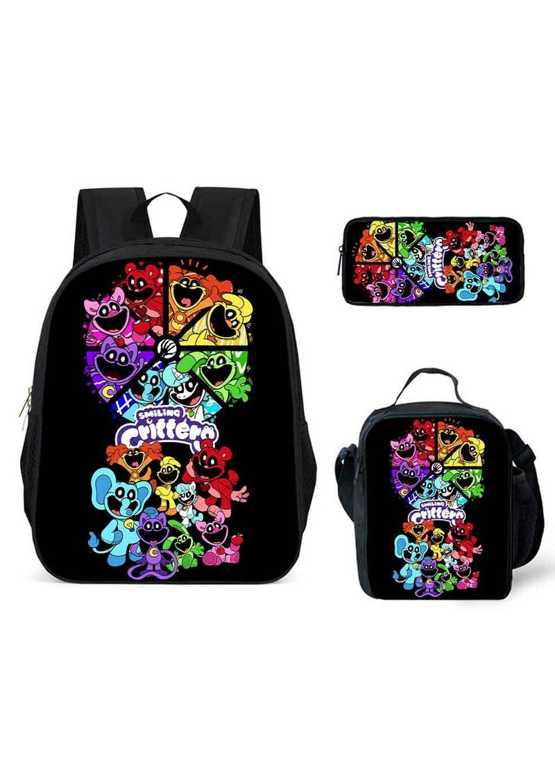 3 Pcs Large Capacity Backpack Smiling Critters Pattern Printed