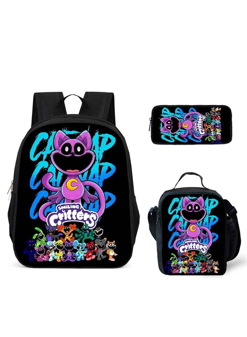 3 Pcs Large Capacity Backpack Smiling Critters Pattern Printed