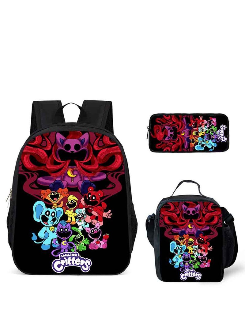 3 Pcs Large Capacity Backpack Smiling Critters Pattern Printed