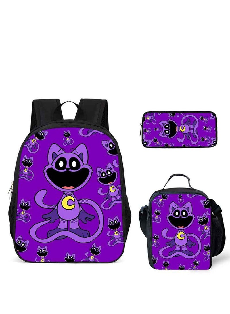 3 Pcs Large Capacity Backpack Smiling Critters Pattern Printed