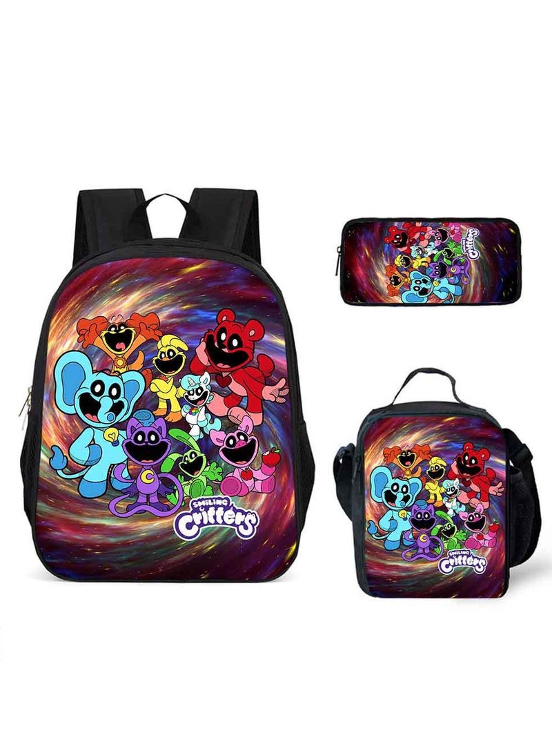 3 Pcs Large Capacity Backpack Smiling Critters Pattern Printed