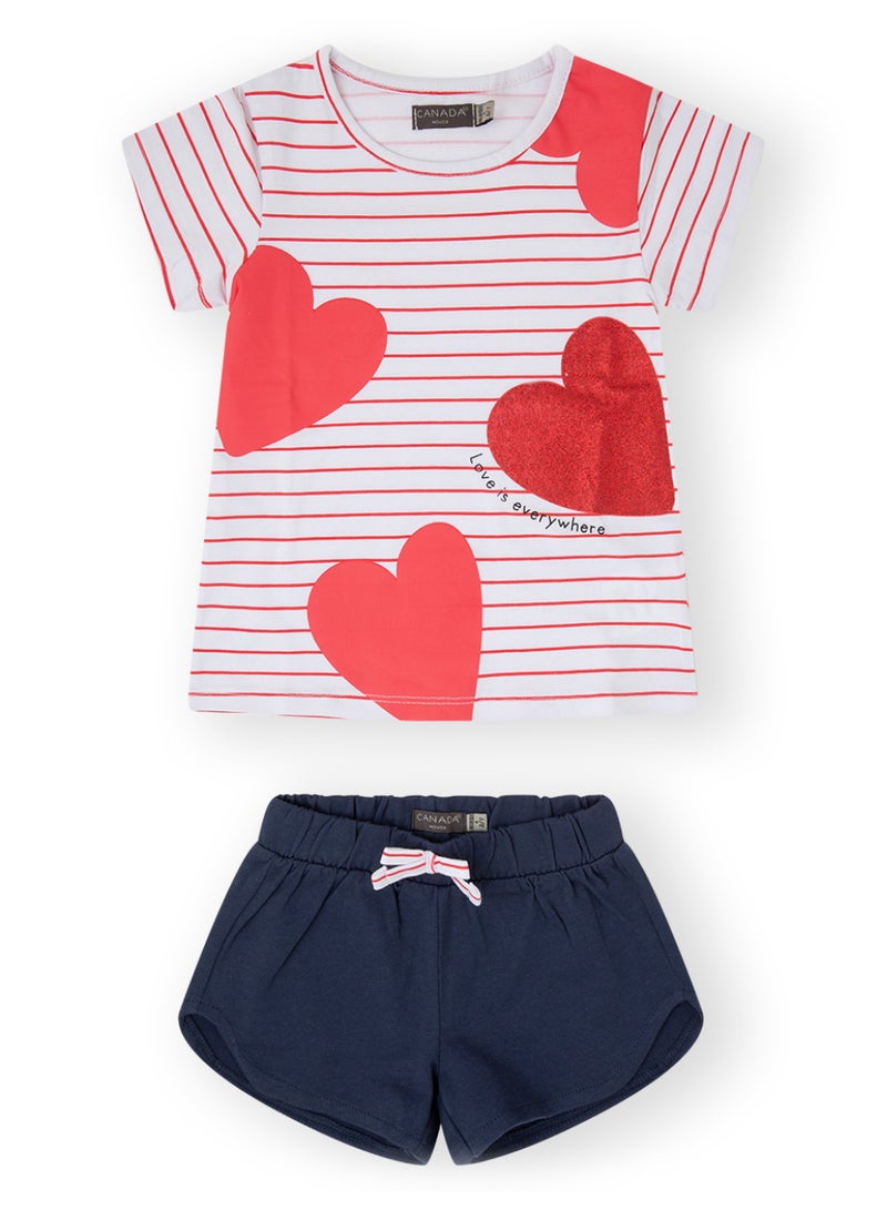 Soft and Comfortable White Red and Navy Cotton Summer Set for Girls