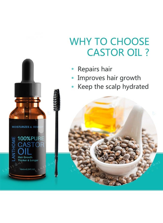 100% Pure Castor Oil, Organic Pure Cold Pressed, Organic Castor Oil for Hair Growth, Body Massage Oil, Eyelashes & Eyebrows, Anti-Aging Essential Oil (10ML)
