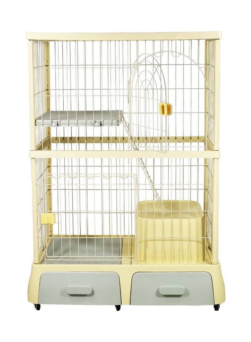 Cat cage with Strong quality, Durable, Widened floor and Multiple doors with secure lock, Cat little box and Large storage drawer, Cat ramp, and Universal wheels, Easy to clean. (Color: Yellow)