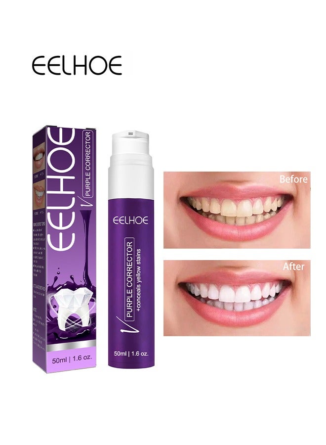 Purple Corrector 50ml, Toothpaste for Teeth Whitening, Yellow Teeth Cleaning, Colour Corrector and Effective Stains Removal, Oral Hygiene Care and Health