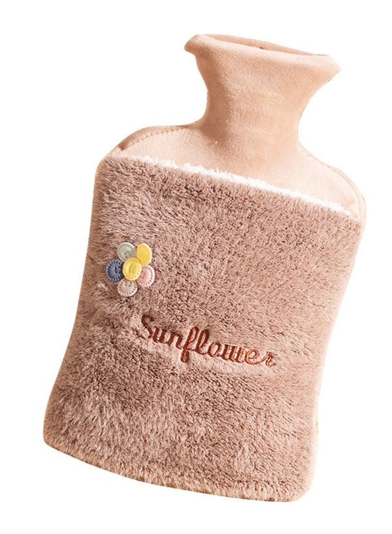 Comfortable Fluffy Synthetic Plush Hot Water Bottle for Hot and Cold Compress, Hand Warmer for Back, Neck, Shoulder, Leg Pain Relief