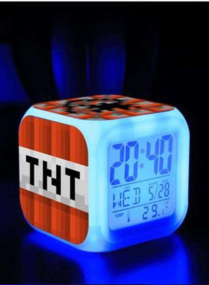 Minecraft TNT Pattern Night Light with Alarm Clock  Display Temperature and Date