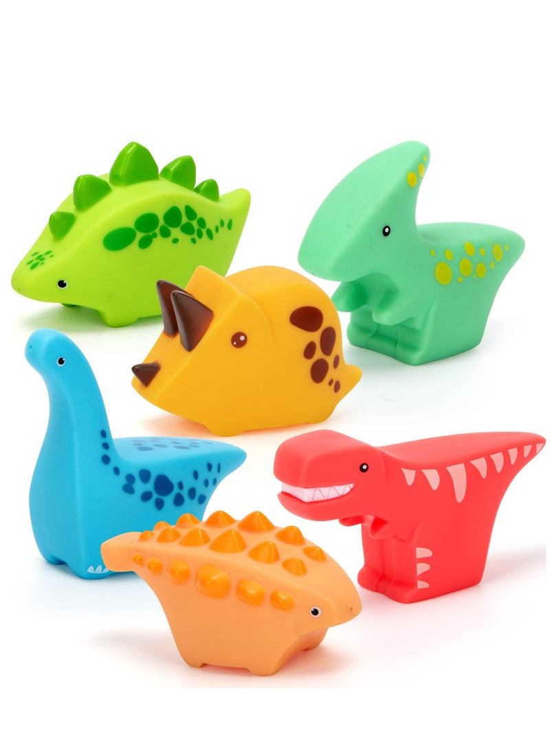 SYOSI Dinosaur Bath Toys for Toddlers, 6 Pack Dinosaur Bath Toys Pool Toys, Soft Dinosaur Baby Bath Toys Set for Infants Toddlers Bathtub Beach Pool Water Squirt Floating Stacking