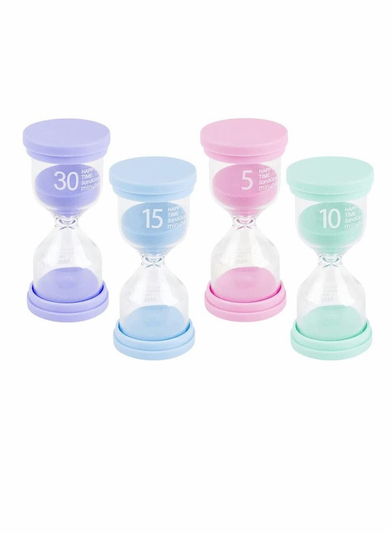 Sand Timer, Colorful Hourglass Sandglass Timer Toothbrush Timer 5mins, 10mins, 15mins, 30mins Sand Clock Timer for Kids Office Kitchen Games Toothbrush Classroom Home (Pack of 4)