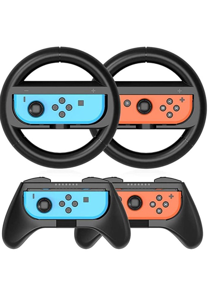 Grip Kit Grip Compatible with Nintendo Switch Controller Racing Switch Steering Wheel - 4 Pack, Comfort Handle for Kids Family Fun Special for Mario Kart 8 Deluxe (Black)