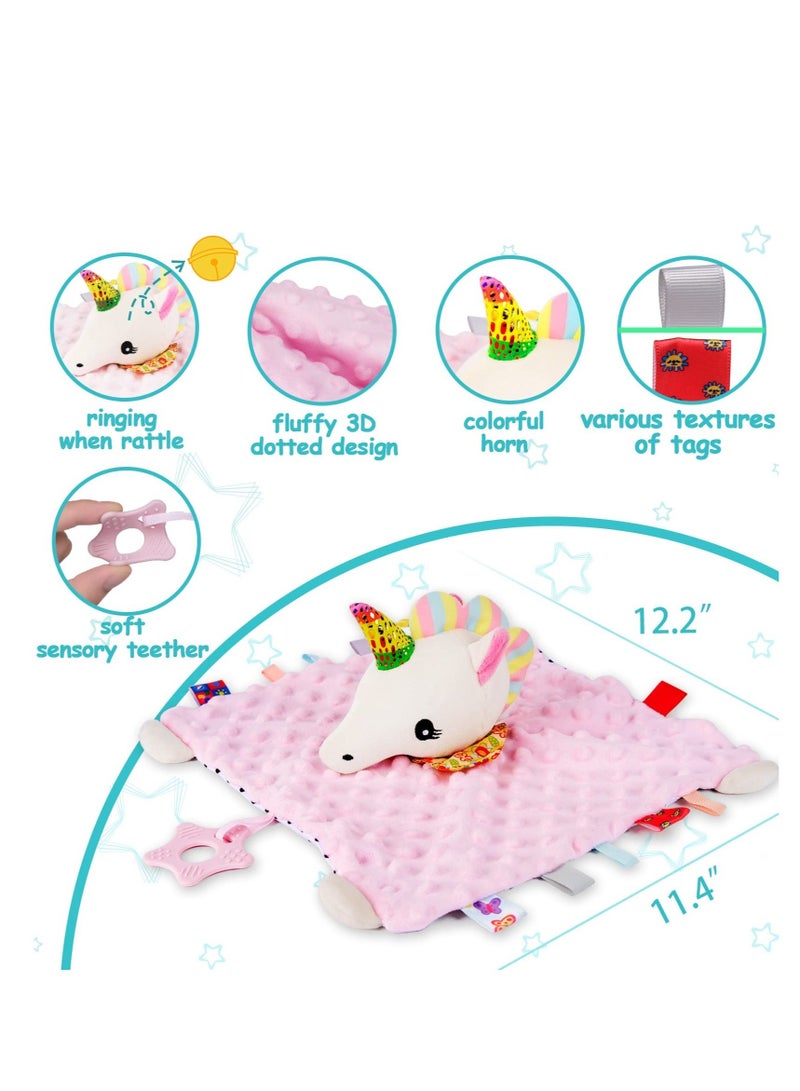 Unicorn Lovely Security Blanket Toy Gifts Box PP Cotton Soft Unisex Newborn Essentials for Boys and Girls with Teether and Tags Soft Baby Blanket for Boys and Girls Pink